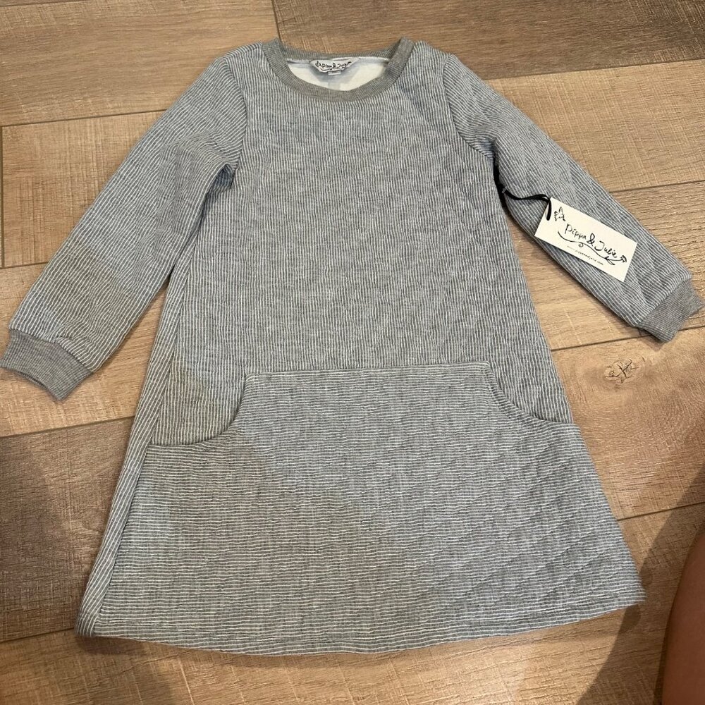 Pippa & Julie Girls Long-Sleeve Striped Dress With Pockets Gray Size 6X Cotton